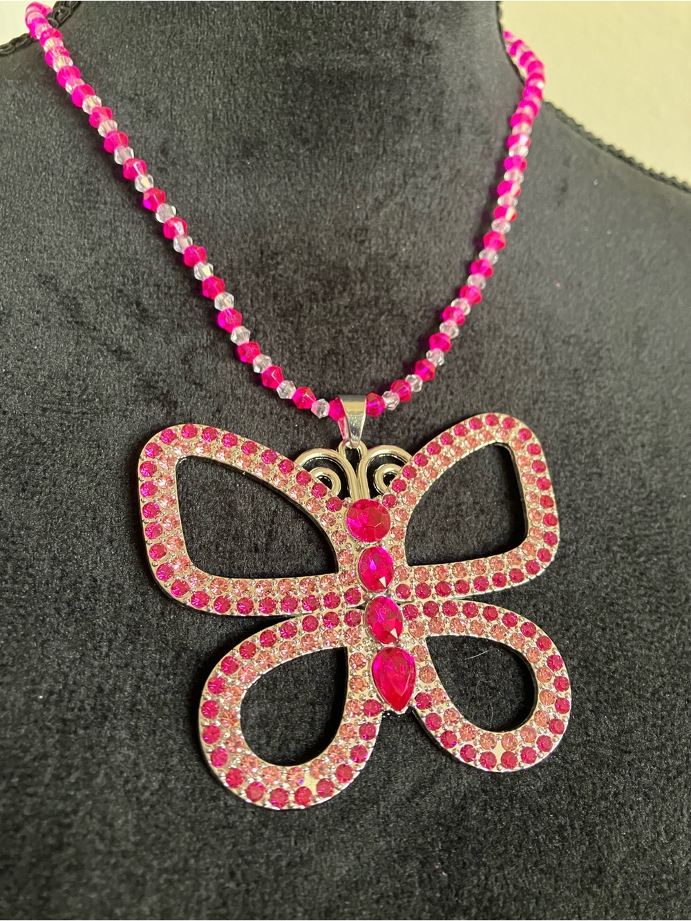 Pink Crystal Butterfly Pendant Necklace - Brand